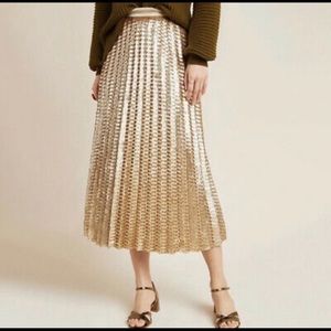 Anthropologie Maeve Gold Sequin Natalia Midi Skirt